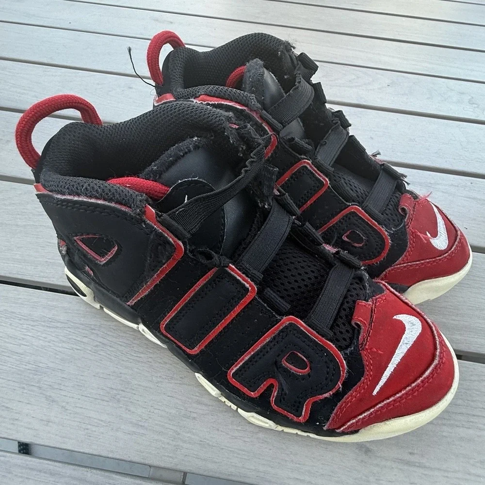 Nike Air More Uptempo 96 Red Toe Shoes FB1344-001‎ Youth Size size 1Y